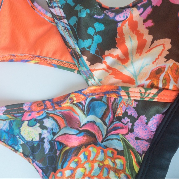 Next Direct Girls Orange and black print Girls swimsuit- size - Picture 2 of 3